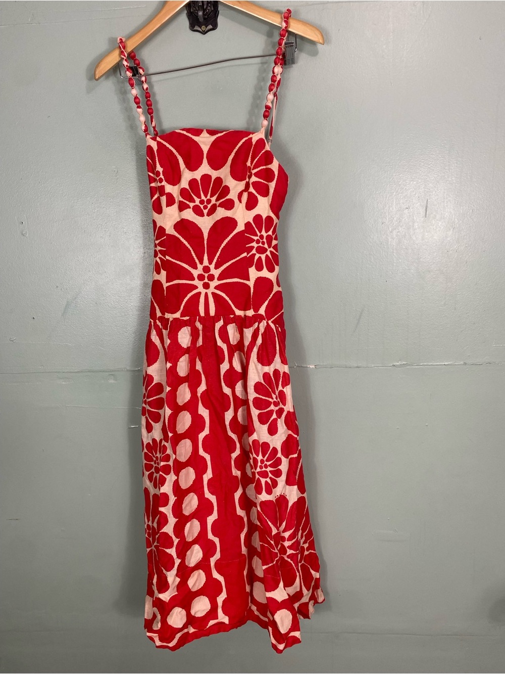 Farm Rio Palermo Linen Midi Dress Red Sundress Floral Size Small - Picture 2 of 6